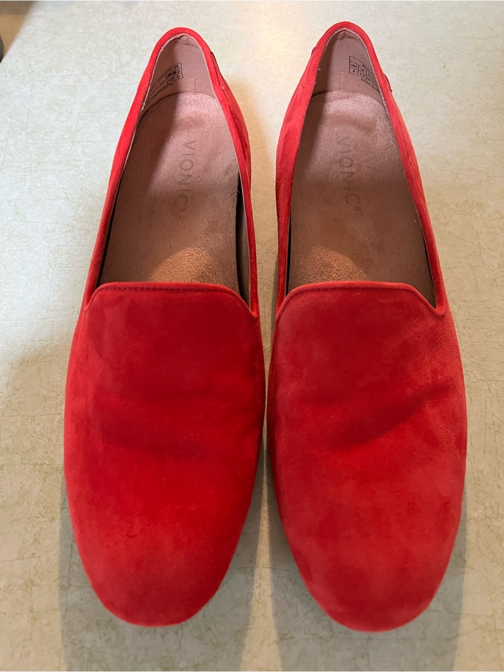 Vionic Willa red suede slip on loafers in size 8. Great shape.